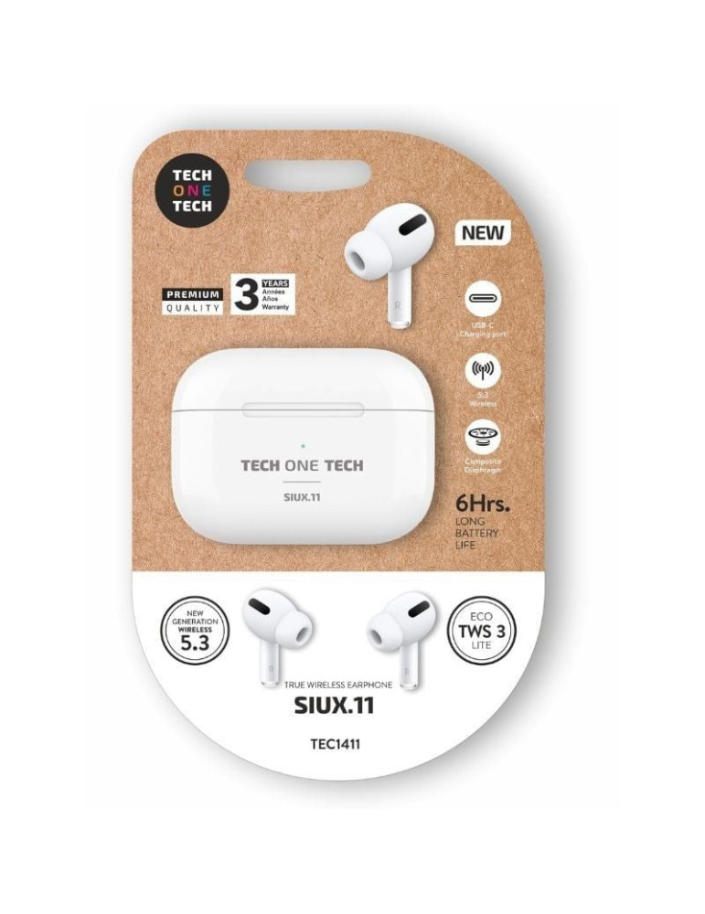 Auriculares Bluetooth Tech One Tech SIUX.11 TEC1411/ con estuche de carga/ Autonomía 6h/ Blancos