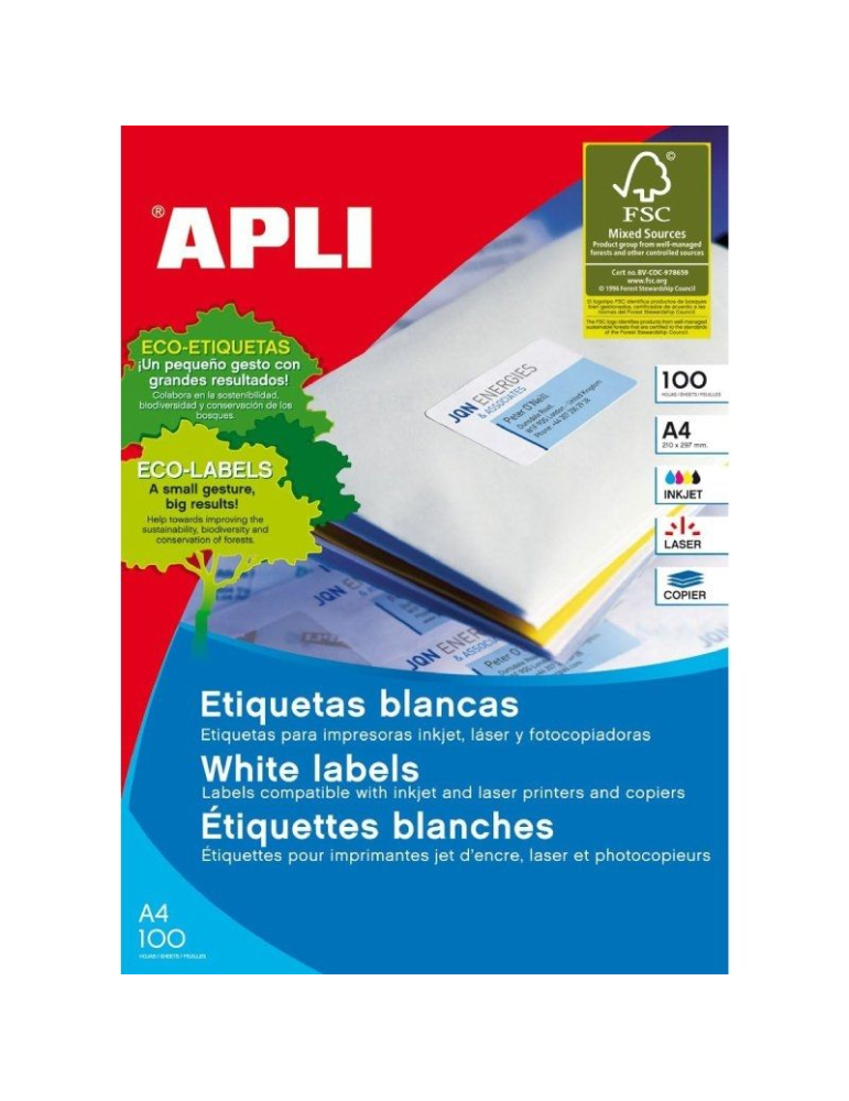 Etiquetas Adhesivas Apli 01263/ 64.6 x 33.8mm/ 100 Hojas