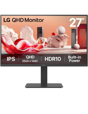 Monitor Profesional LG 27BA45QB-B 27"/ QHD/ Multimedia/ Regulable en altura/ Negro