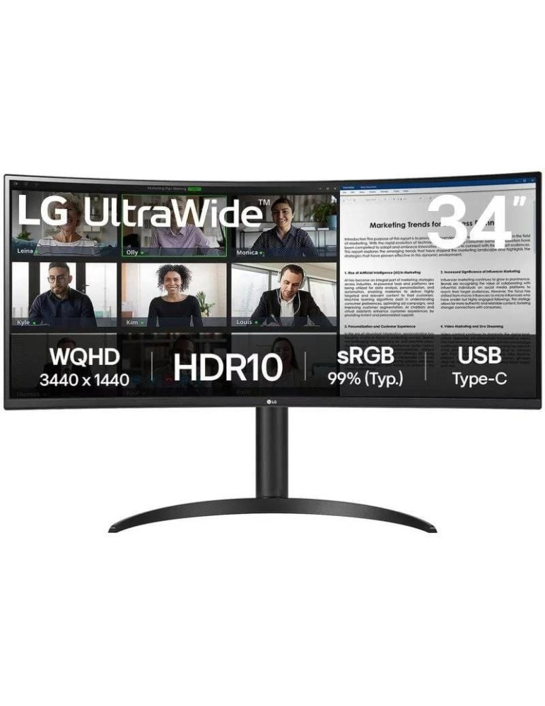 Monitor Profesional Ultrapanorámico Curvo LG 34WR55QK-B 34"/ WQHD/ Regulable en altura/ Negro