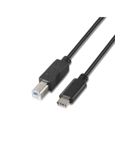 Cable USB 2.0  Impresora Aisens A107-0054/ USB Tipo-C Macho - USB Tipo-B Macho/ 480Mbps/ 2m/ Negro