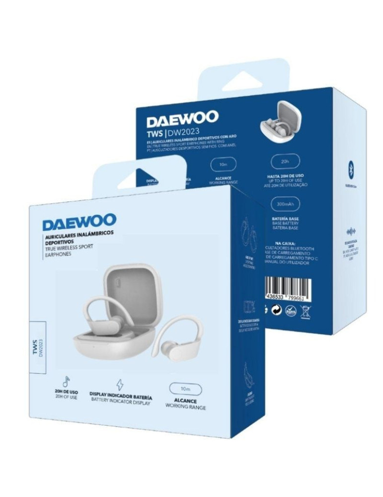 Auriculares Deportivos Bluetooth Daewoo DW2023 con estuche de carga/ Autonomía 5h/ Blancos