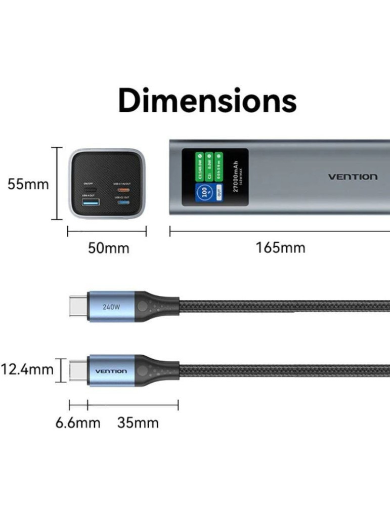 Powerbank 27000mAh Vention FKEH0/ 140W/ Gris
