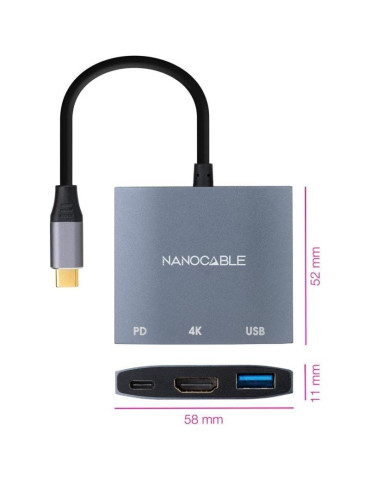 Conversor Nanocable 10.16.4306 USB Tipo-C/ HDMI 4K Hembra - USB Hembra - USB Tipo-C PD/ 15cm/ Gris 2