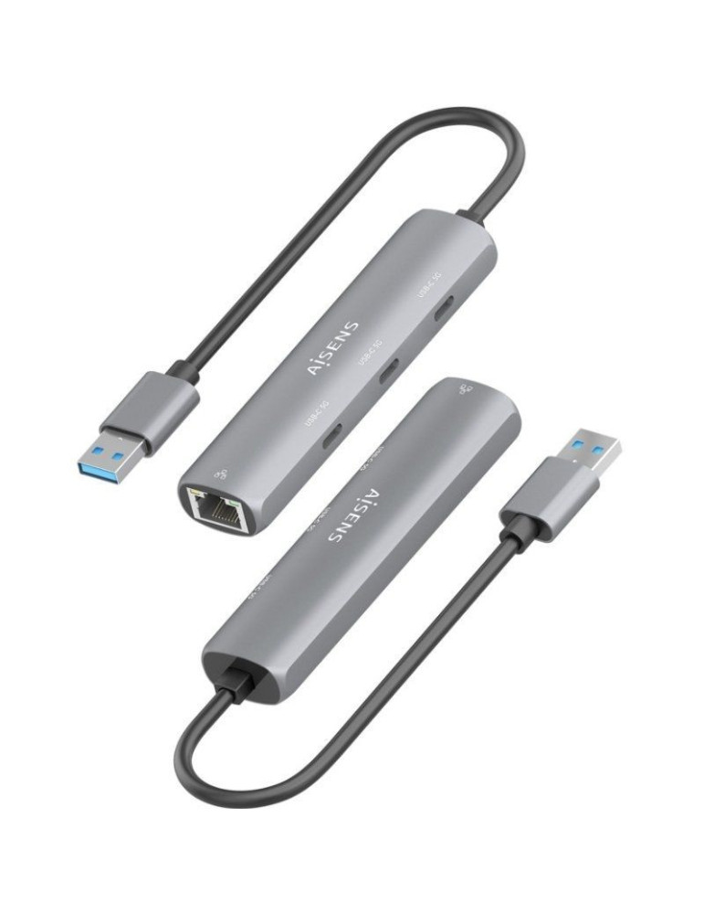 Hub USB Aisens ASUC-4P037-GR/ 3xUSB Tipo-C/ 1xRJ45/ Gris