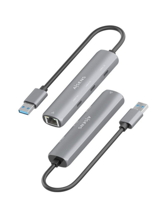 Hub USB Aisens ASUC-4P037-GR/ 3xUSB Tipo-C/ 1xRJ45/ Gris