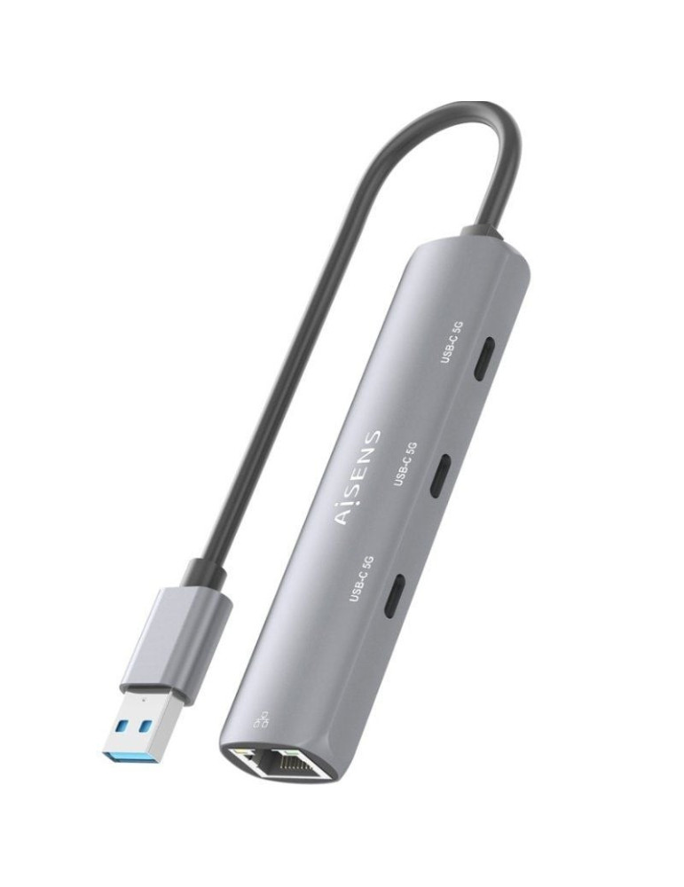 Hub USB Aisens ASUC-4P037-GR/ 3xUSB Tipo-C/ 1xRJ45/ Gris