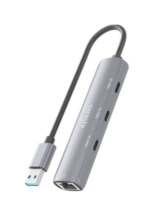 Hub USB Aisens ASUC-4P037-GR/ 3xUSB Tipo-C/ 1xRJ45/ Gris