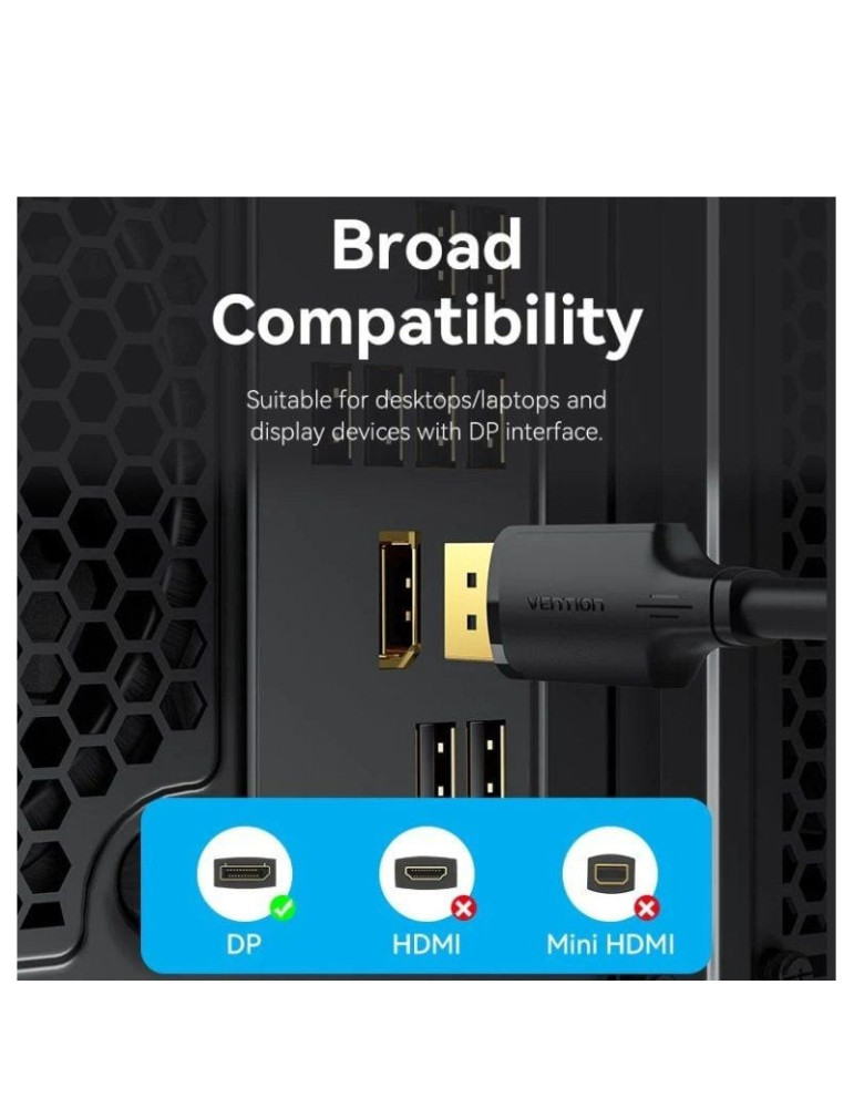 Cable DisplayPort Vention HAKBF/ DisplayPort Macho - DisplayPort 4K Macho/ 1m/ Negro