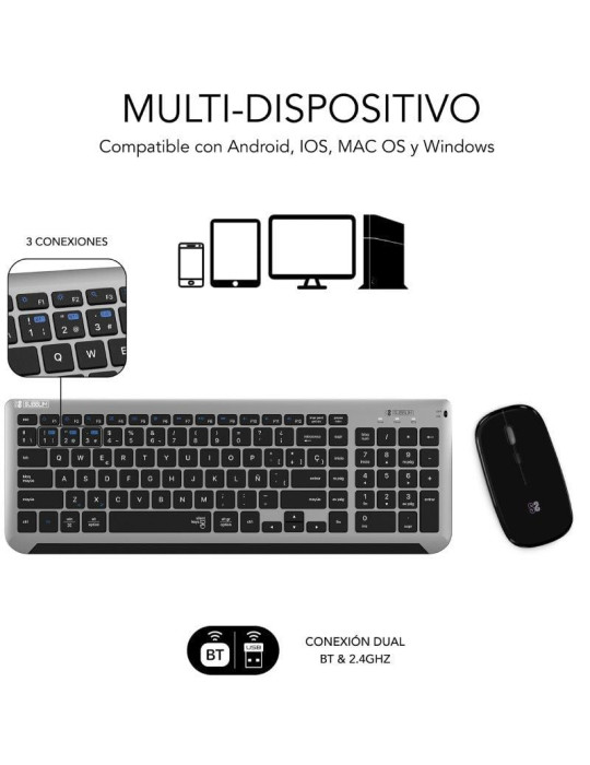 Teclado y Ratón Inalámbrico Subblim Combo Dual Prestige Extendido