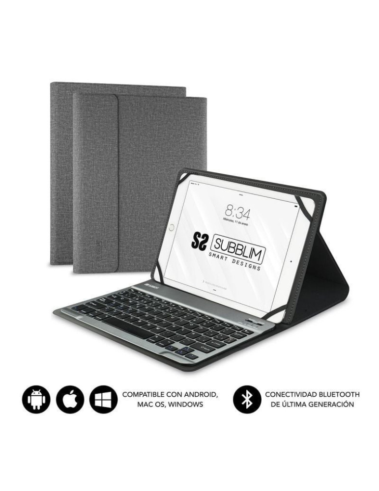 Funda con Teclado Subblim Keytab Pro Bluetooth para Tablets de 9.6"-10.8"/ Gris