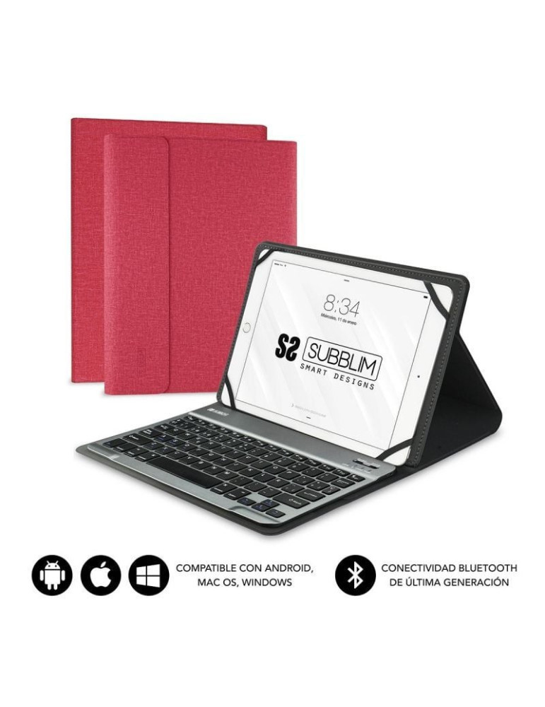 Funda con Teclado Subblim Keytab Pro Bluetooth para Tablets de 9.6"-10.8"/ Roja