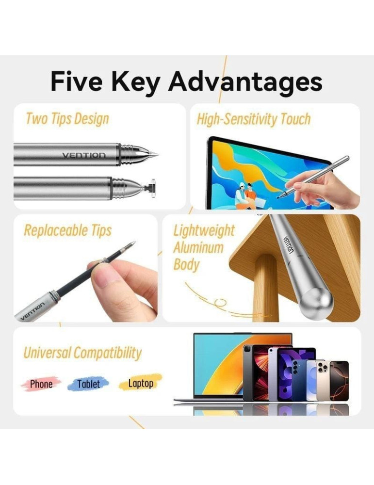 Lápiz Óptico Vention KQMH0/ para Android y Apple/ Aluminio Gris