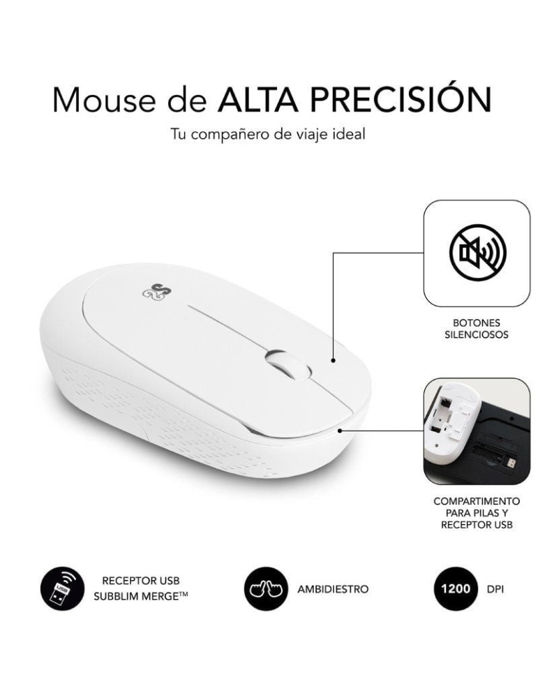 Teclado y Ratón Subblim Combo Business Slim Silencioso Inalámbrico/ Blanco