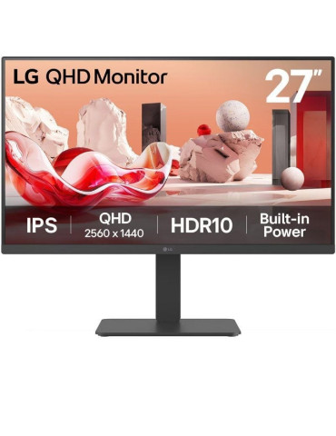 Monitor Profesional LG 27BA45QB-B 27"/ QHD/ Multimedia/ Regulable en altura/ Negro