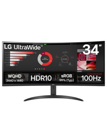 Monitor Profesional Ultrapanorámico Curvo LG 34WR50QK-B 34"/ WQHD/ Negro