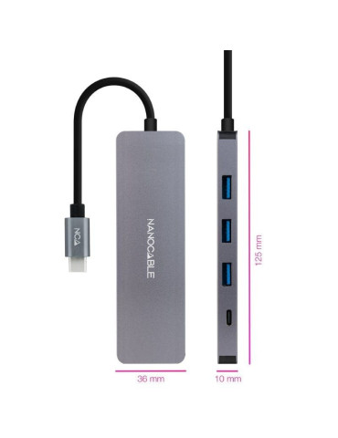 Hub USB Tipo-C Nanocable 10.16.4409/ 3xUSB/ 1xUSB Tipo-C/ Gris 2
