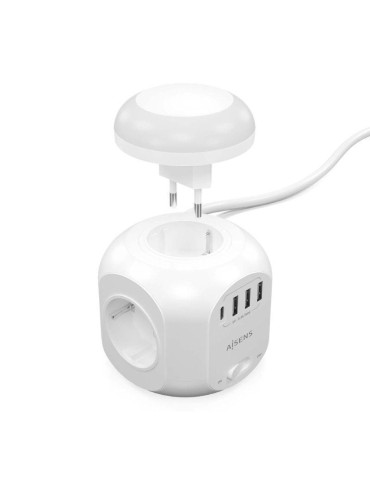 Regleta con Interruptor y Luz Nocturna Aisens ASPS-3A1CL01-W/ 4 Tomas de Corriente/ 1 USB Tipo-C/ 3 USB/ Cable 1.8m/ Blanco 2
