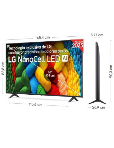 Televisor LG NanoCell 65NANO80A6B 65"/ Ultra HD 4K/ Smart TV/ WiFi 2