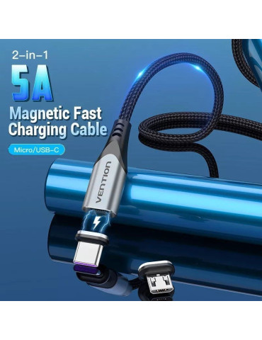 Cable USB 2.0 Vention CQNHD/ USB Macho/ MicroUSB Macho - USB Tipo-C Macho/ 480Mbps/ 50cm/ Gris 2