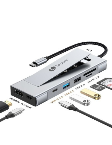 Docking USB Tipo-C Leotec LEDS07/ Ranura SSD M.2/ 2xUSB/ 1xUSB Tipo-C/ 1xHDMI 4K/ 1xLector Tarjetas SD y MicroSD/ 1xUSB Tipo-C P 2