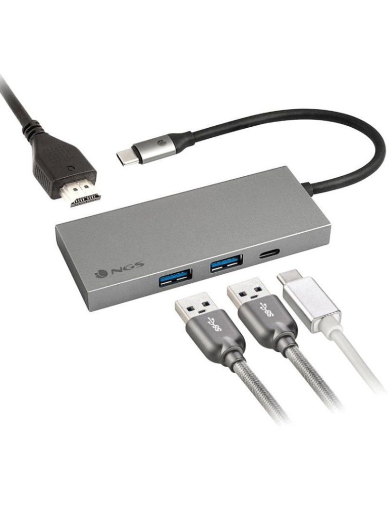 Docking USB Tipo-C NGS WonderDock4 Pro/ 2xUSB/ 1xUSB Tipo-C DP/ 1xHDMI 4K/ Gris