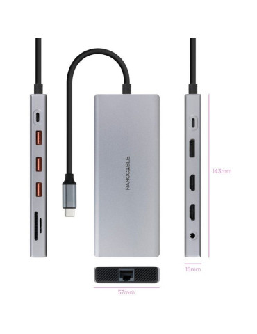 Docking Tipo-C Nanocable 10.16.4612/ 3xUSB/ 1xUSB Tipo-C/ 2xHDMI 4K/ 1xDisplayPort/ 1xRJ45/ 1xLector tarjetas/ 1xJack 3.5/ 1xUSB 2