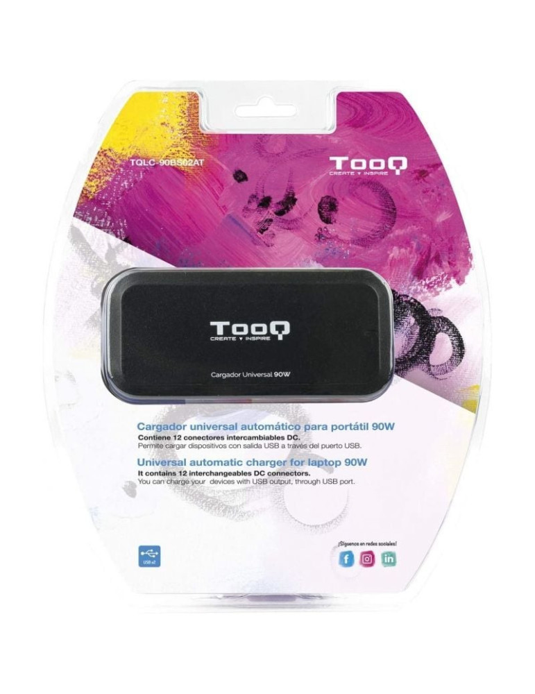 Cargador de Portátil TooQ TQLC-90BS02AT/ 90W/ 2xUSB/ Automático/ 12 Conectores/ Voltaje 12-20V