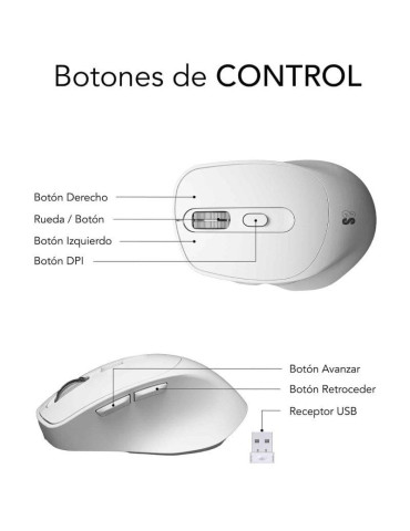 Ratón Ergonómico Inalámbrico por Bluetooth/ 2.4GHz Subblim Comfort Ergo Dual Battery/ Batería recargable/ Hasta 2400 DPI/ Blanco 2