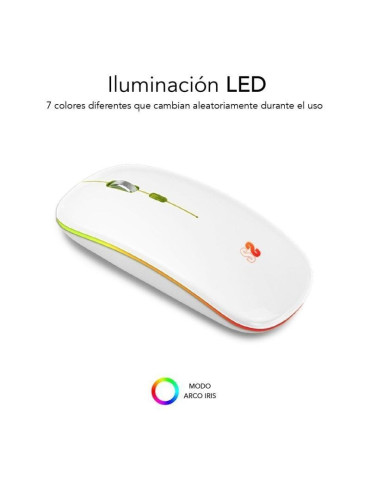 Ratón Inalámbrico por Bluetooth Subblim LED Dual Flat/ Batería recargable/ Hasta 1600 DPI/ Blanco 2
