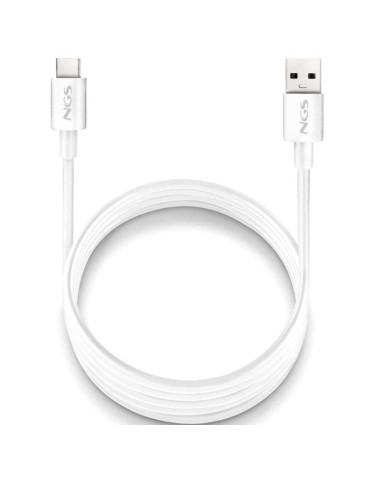 Cable USB 2.0 NGS ZYRO-AC/ USB Macho - USB Tipo-C Macho/ Hasta 15W/ 480Mbps/ 1m/ Blanco