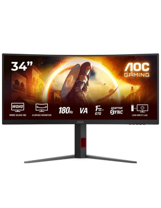 Monitor Gaming Ultrapanorámico Curvo AOC CU34G4 34"/ WQHD/ 1ms/ 180Hz/ VA/ Regulable en altura/ Negro
