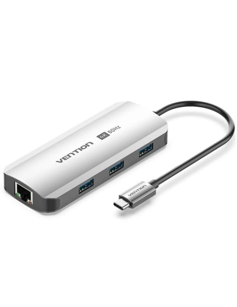 Docking USB Tipo-C Vention TQHHB/ 1xHDMI 4K/ 3xUSB/ 1xUSB Tipo-C PD/ 1xRJ45/ Gris