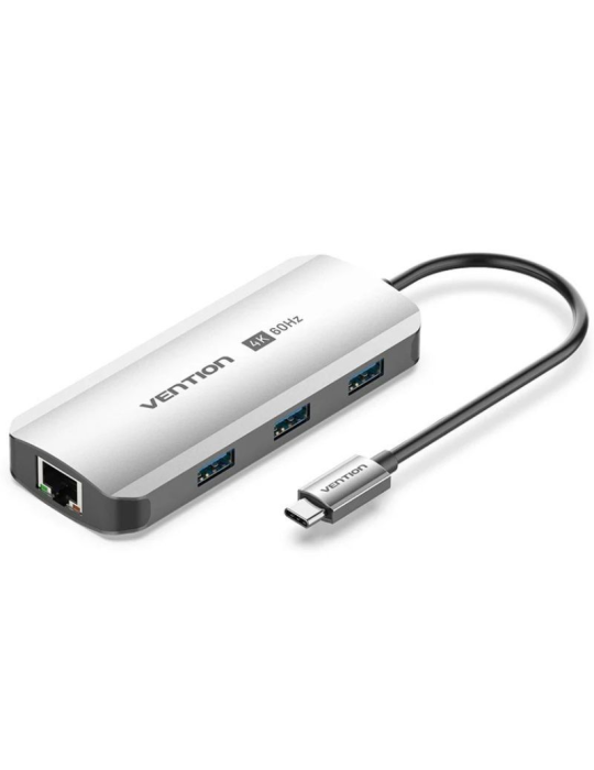 Docking USB Tipo-C Vention TQHHB/ 1xHDMI 4K/ 3xUSB/ 1xUSB Tipo-C PD/ 1xRJ45/ Gris