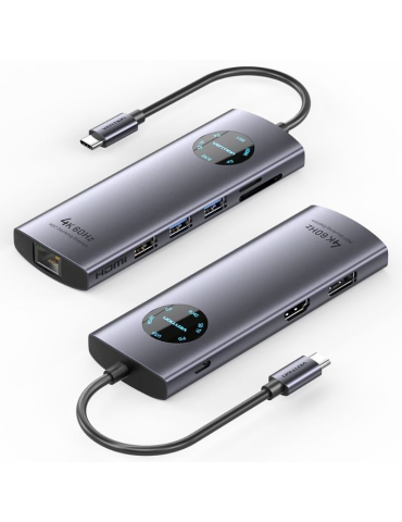 Docking USB Tipo-C Vention TQUHB/ 1xHDMI 4K/ 1xDisplayPort/ 3xUSB/ 1xRJ45/ 1xUSB Tipo-C PD/ 1xLector Tarjetas/ Gris