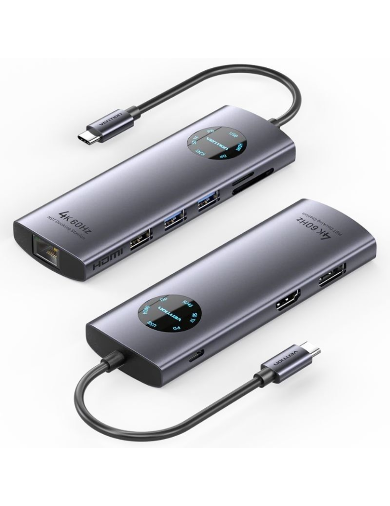Docking USB Tipo-C Vention TQUHB/ 1xHDMI 4K/ 1xDisplayPort/ 3xUSB/ 1xRJ45/ 1xUSB Tipo-C PD/ 1xLector Tarjetas/ Gris