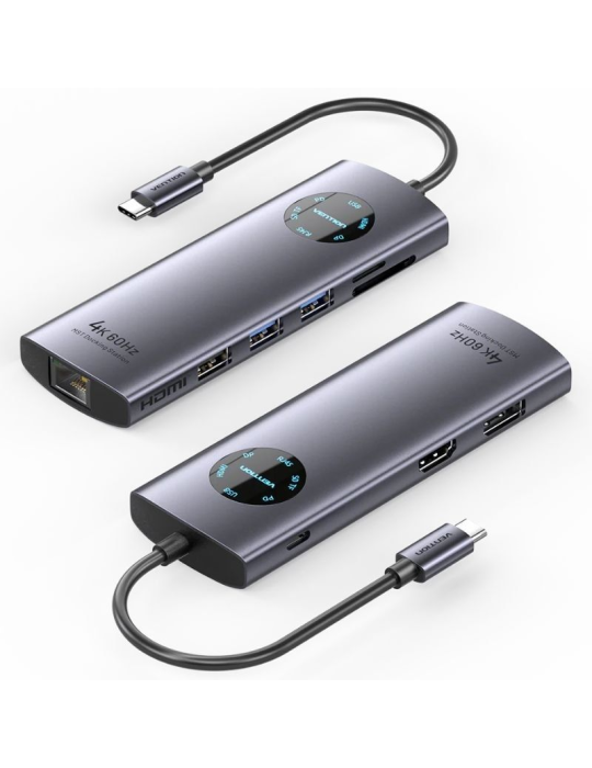 Docking USB Tipo-C Vention TQUHB/ 1xHDMI 4K/ 1xDisplayPort/ 3xUSB/ 1xRJ45/ 1xUSB Tipo-C PD/ 1xLector Tarjetas/ Gris