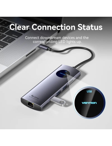 Docking USB Tipo-C Vention TQUHB/ 1xHDMI 4K/ 1xDisplayPort/ 3xUSB/ 1xRJ45/ 1xUSB Tipo-C PD/ 1xLector Tarjetas/ Gris 2