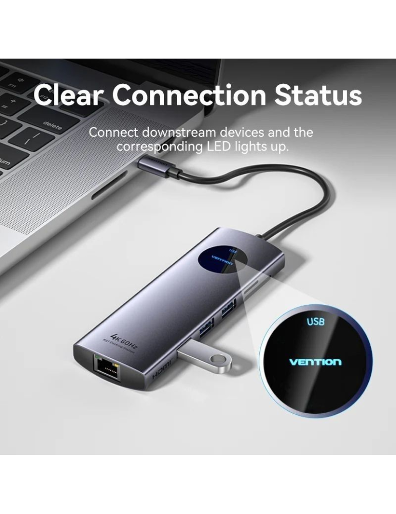 Docking USB Tipo-C Vention TQUHB/ 1xHDMI 4K/ 1xDisplayPort/ 3xUSB/ 1xRJ45/ 1xUSB Tipo-C PD/ 1xLector Tarjetas/ Gris