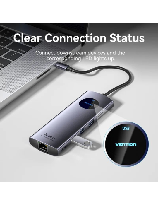 Docking USB Tipo-C Vention TQUHB/ 1xHDMI 4K/ 1xDisplayPort/ 3xUSB/ 1xRJ45/ 1xUSB Tipo-C PD/ 1xLector Tarjetas/ Gris