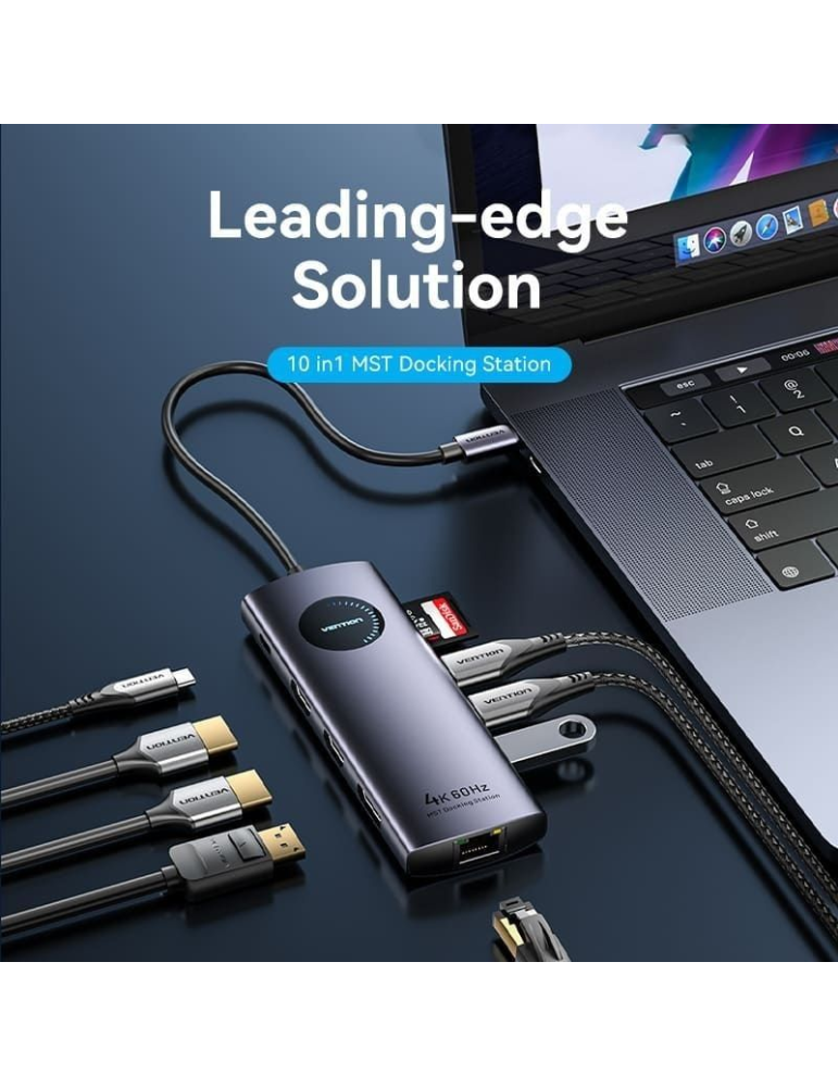 Docking USB Tipo-C Vention TQWHB/ 2xHDMI 4K/ 1xDisplayPort/ 3xUSB/ 1xUSB Tipo-C PD/ 1xRJ45/ 1xLector Tarjetas/ Gris