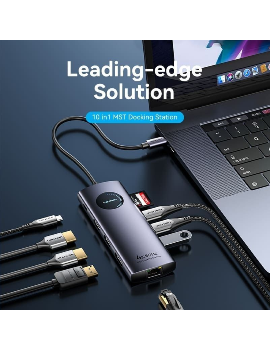 Docking USB Tipo-C Vention TQWHB/ 2xHDMI 4K/ 1xDisplayPort/ 3xUSB/ 1xUSB Tipo-C PD/ 1xRJ45/ 1xLector Tarjetas/ Gris