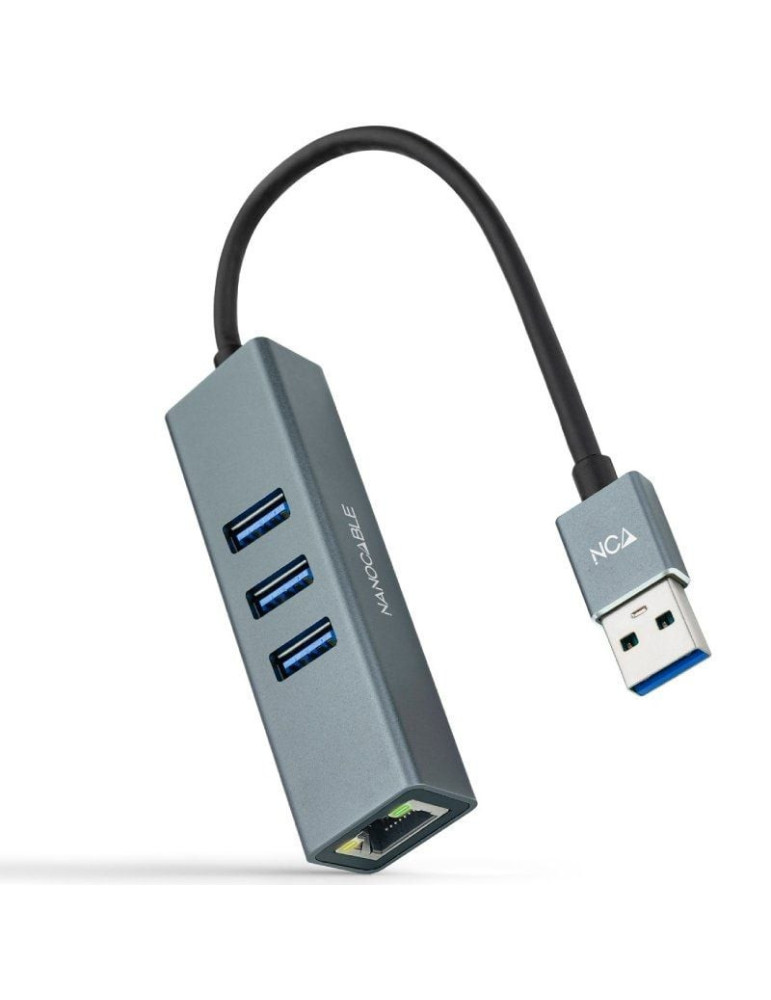 Hub USB 3.0 Nanocable 10.03.0407/ 3xUSB/ 1xRJ45/ Gris