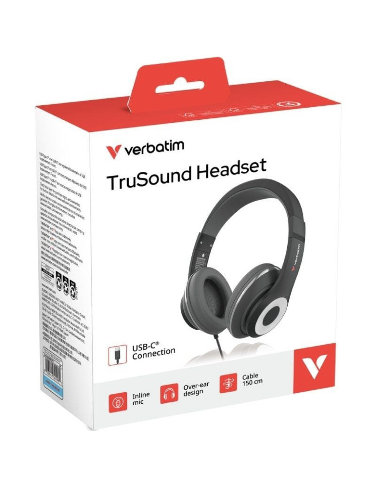 Auriculares Verbatim TruSound/ con Micrófono/ USB Tipo-C/ Negros