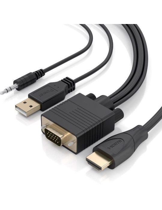 Cable Conversor Aisens A115-1007 SVGA Macho - USB Macho - Jack Macho/ HDMI Macho/ 1m/ Negro