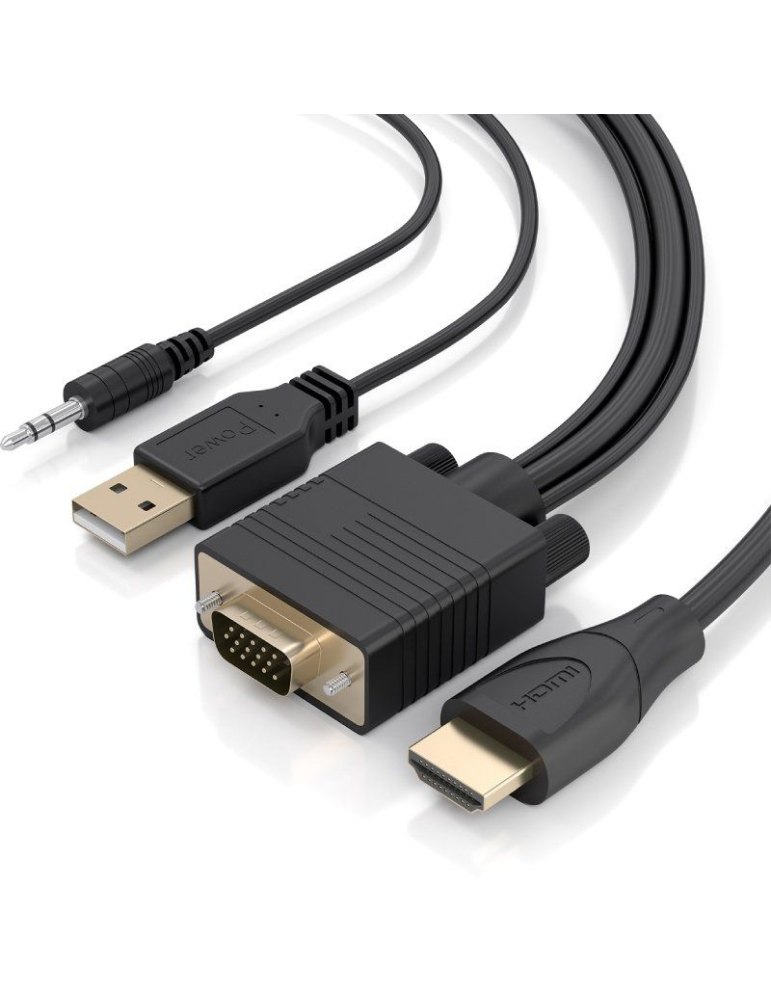 Cable Conversor Aisens A115-1008 SVGA Macho - USB Macho - Jack Macho/ HDMI Macho/ 1.5m/ Negro