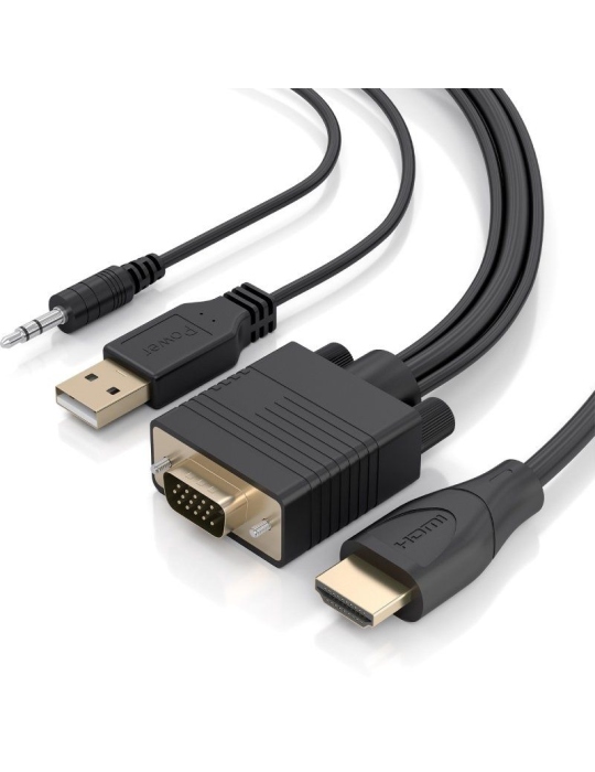 Cable Conversor Aisens A115-1008 SVGA Macho - USB Macho - Jack Macho/ HDMI Macho/ 1.5m/ Negro