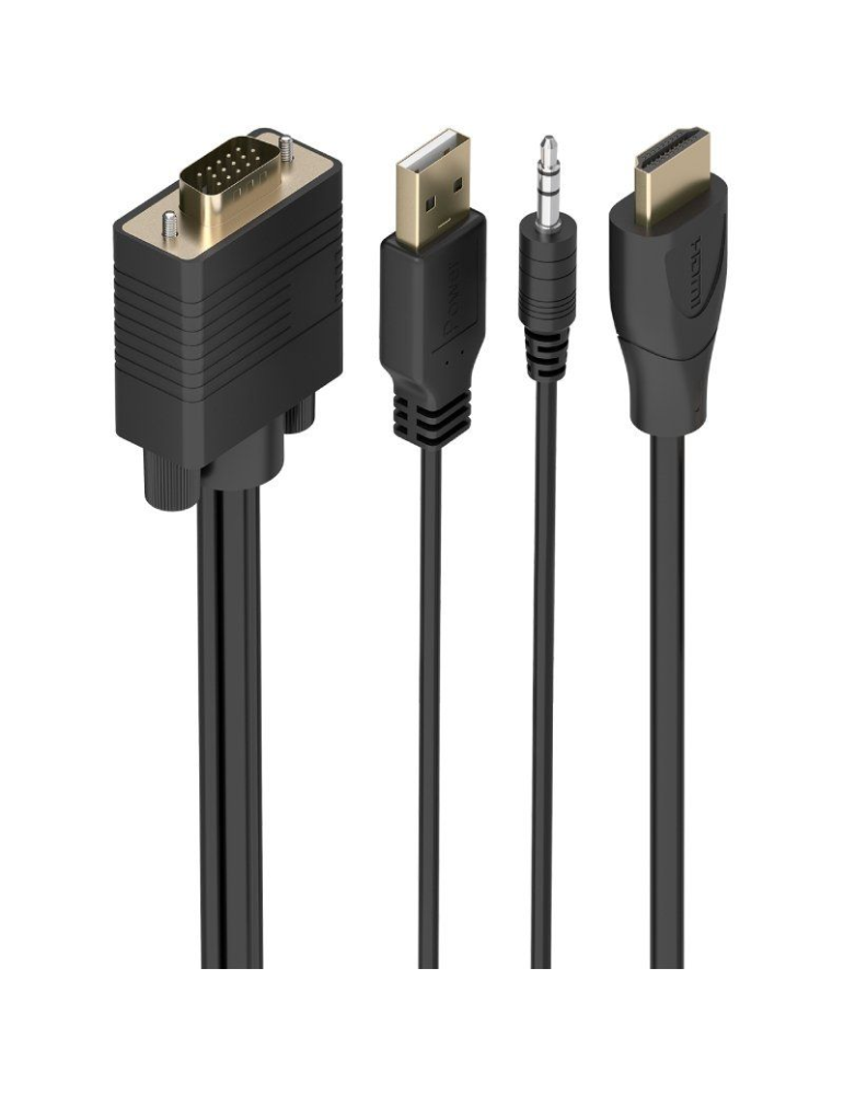 Cable Conversor Aisens A115-1009 SVGA Macho - USB Macho/ Jack Macho - HDMI Macho/ 2m/ Negro