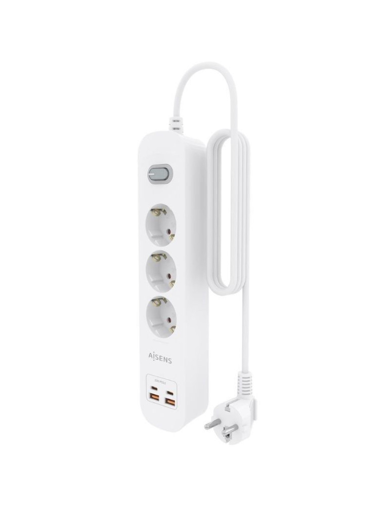 Regleta con Interruptor Aisens ASPS-2A2C10-W/ 3 Tomas de Corriente/ 2 USB - 2 USB Tipo-C/ Cable 1.4m/ Blanco