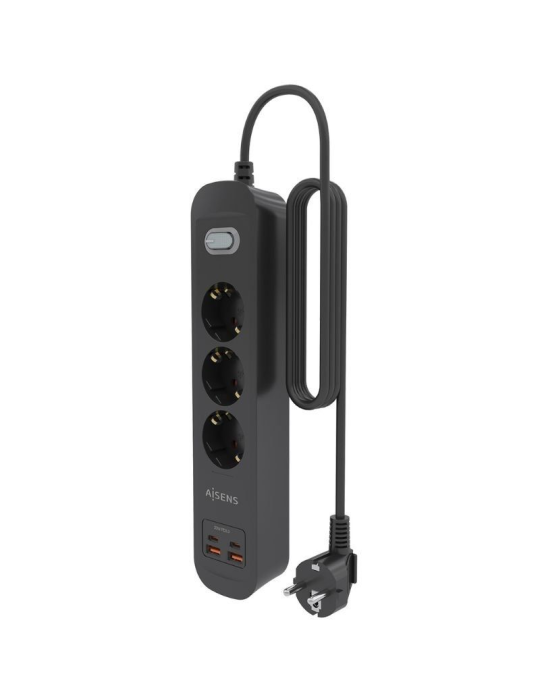 Regleta con Interruptor Aisens ASPS-2A2C11-BK/ 3 Tomas de Corriente/ 2 USB - 2 USB Tipo-C/ Cable 1.4m/ Negro